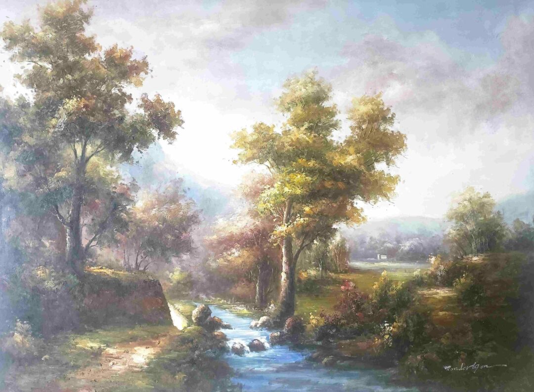 #148 - LANDSCAPE WITH A STREAM- Hand Painted, High Quality Oil Painting