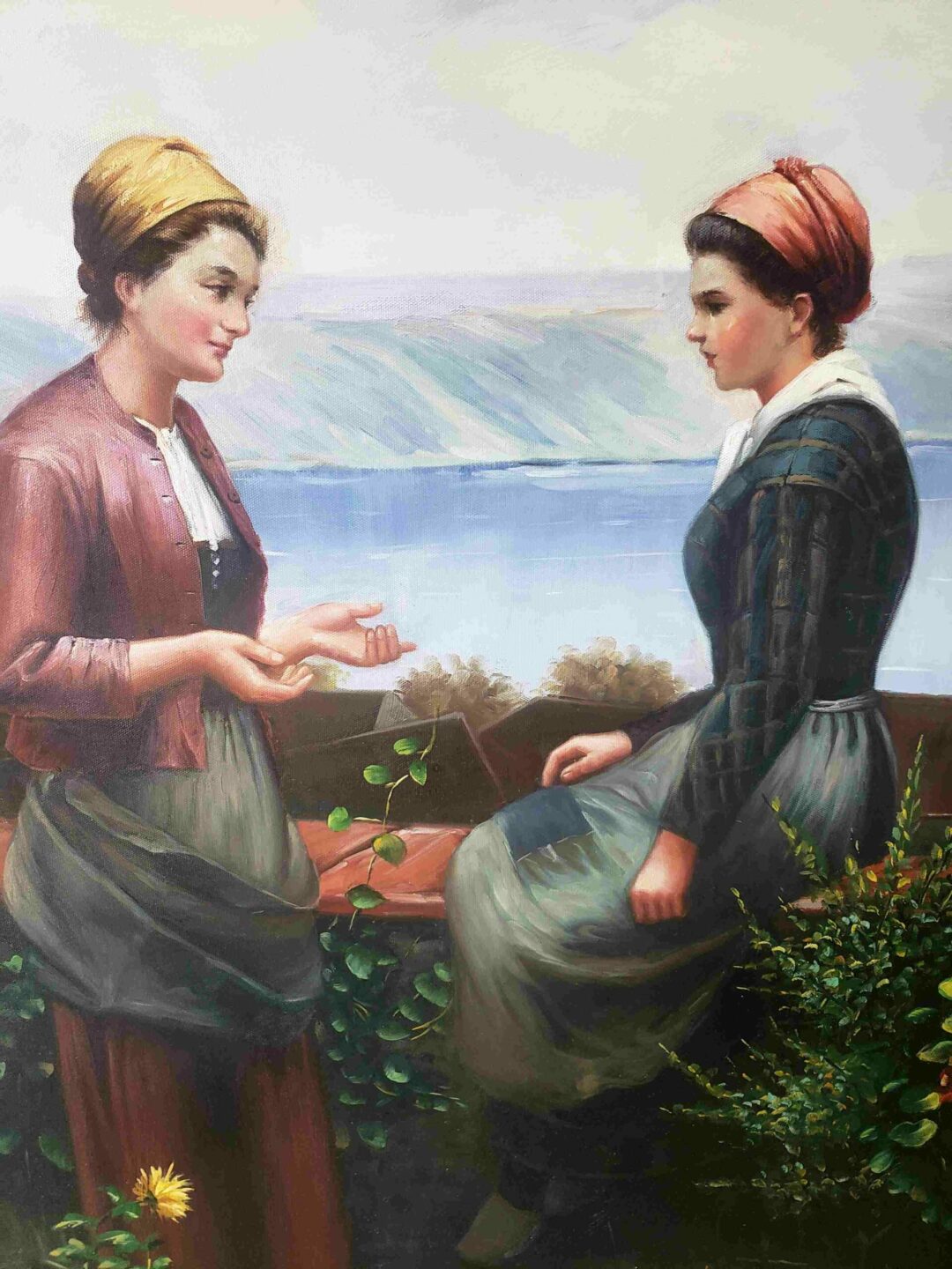 #150 - TWO VILLAGE WOMEN - High Quality Hand Painted Oil Painting  - Image 2