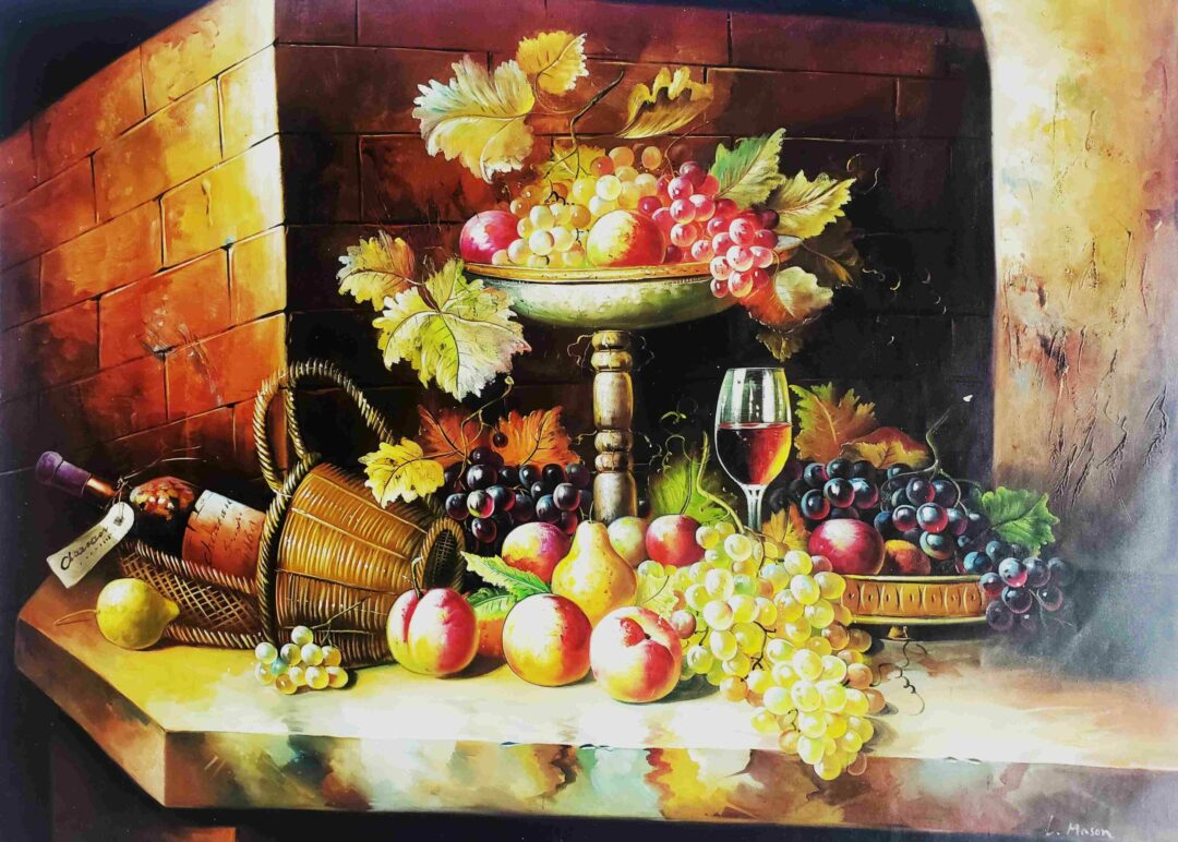 #262 - FRUITS & WINE STIL LIFE- Hand Painted,  High Quality Oil Painting