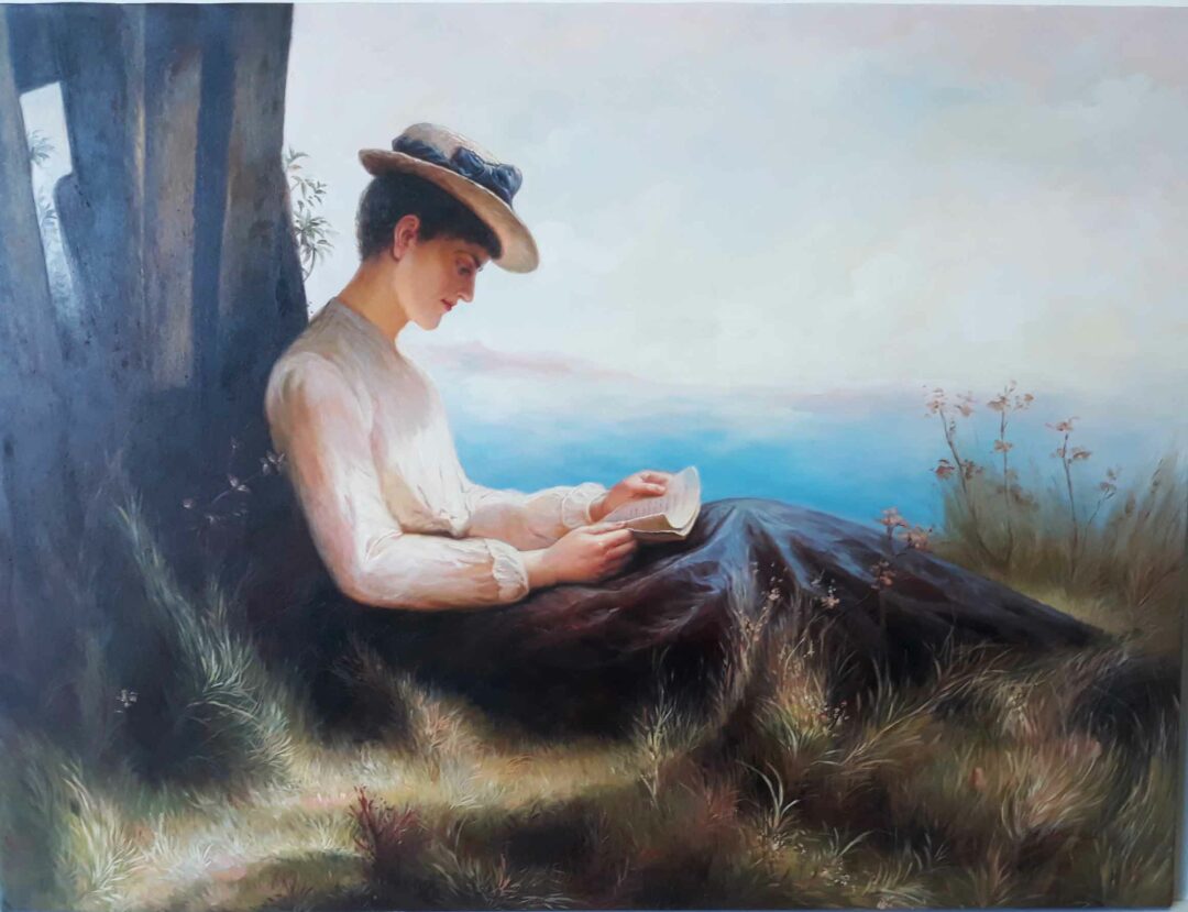 #117 - WOMAN READING IN NATURE - Oil Painting