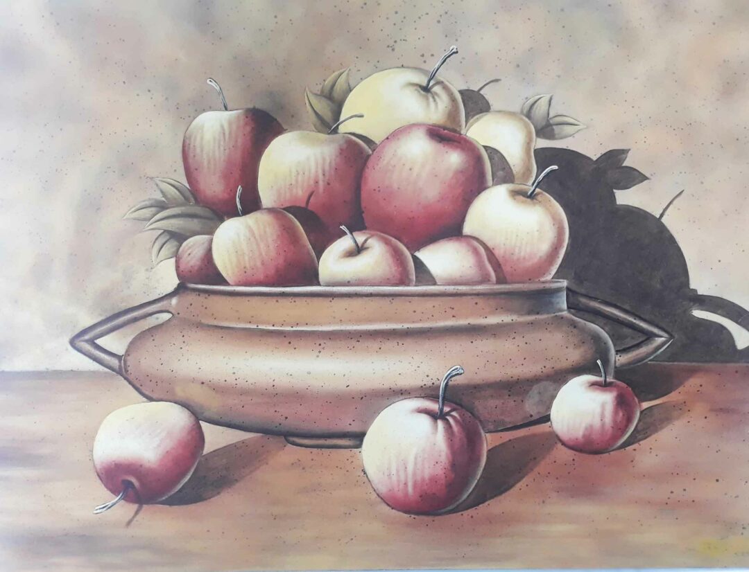 #112 - "Harvest Harmony" (Apples in a copper pot)- Oil Painting  