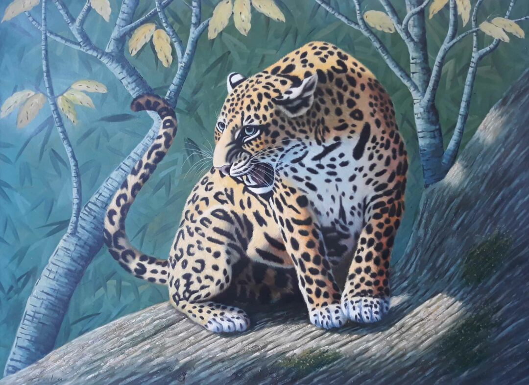 #159 - Majestic Wilderness - "Leopard in Nature." Oil Painting