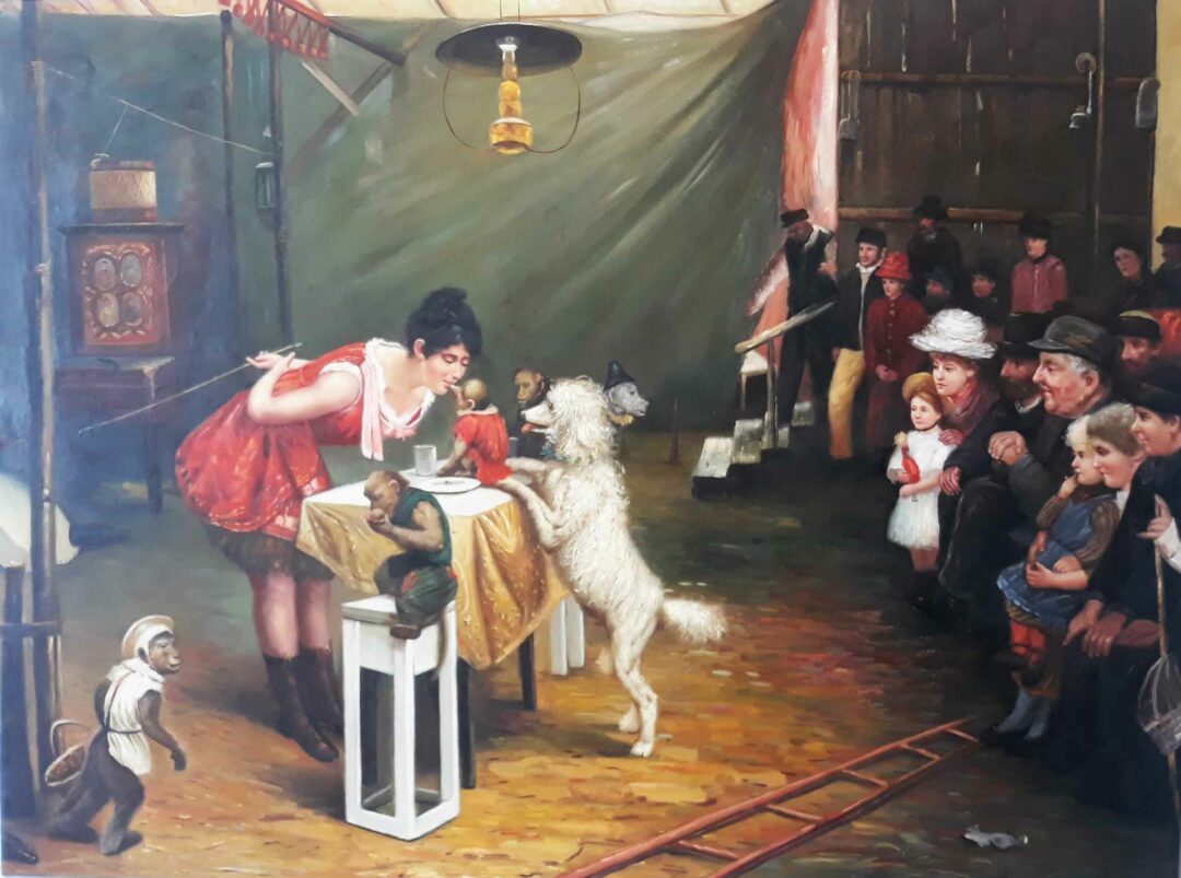 #165 - DOG & MONKEY SHOW  - Oil Painting