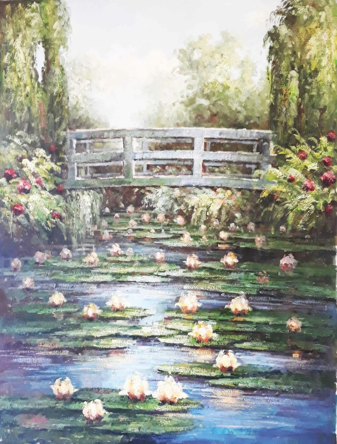 #182 - WATER LILIES POND WITH A BRIDGE - Oil Painting