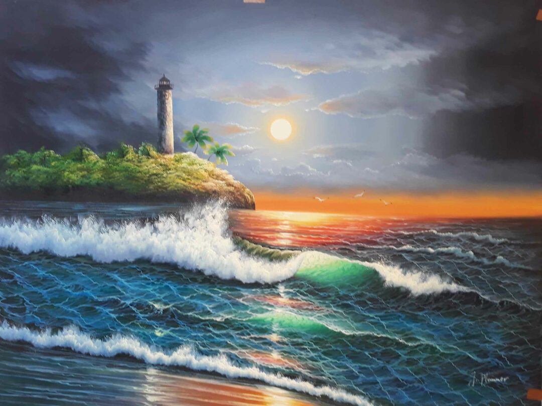 #206 - OCEAN & LIGHTHOUSE - Oil Painting