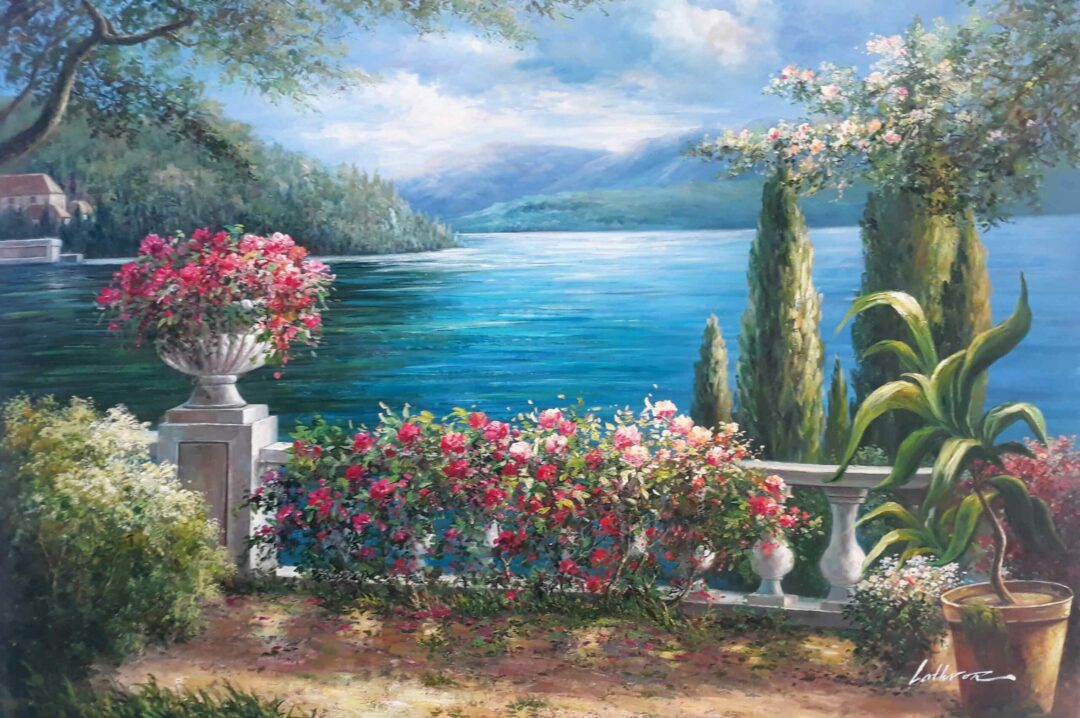 #244 - GARDEN VIEW TO THE SEA - Oil Painting