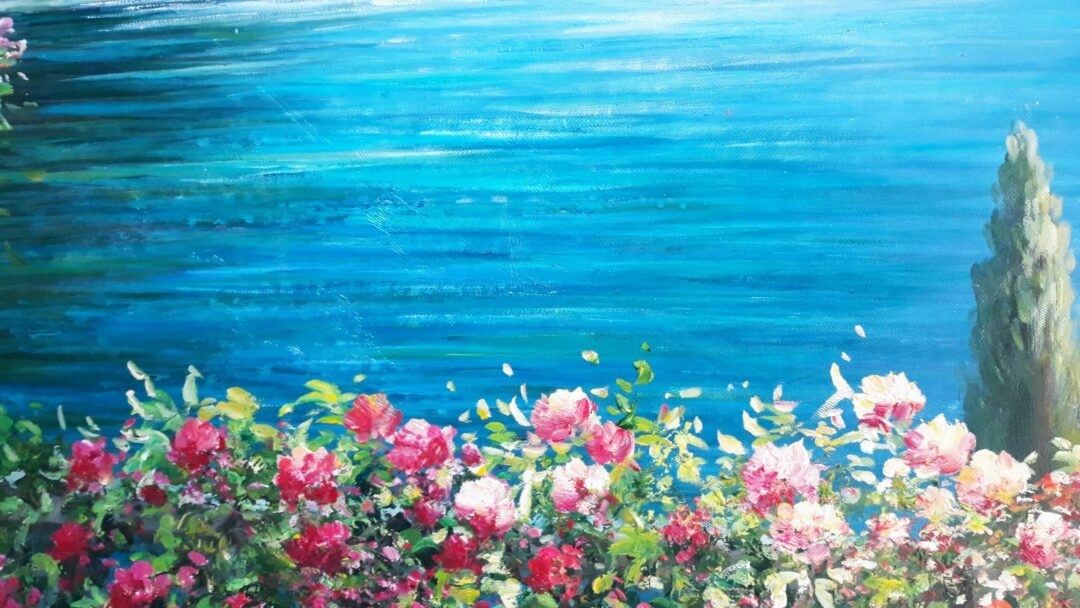 #244 - GARDEN VIEW TO THE SEA - Oil Painting - Image 5