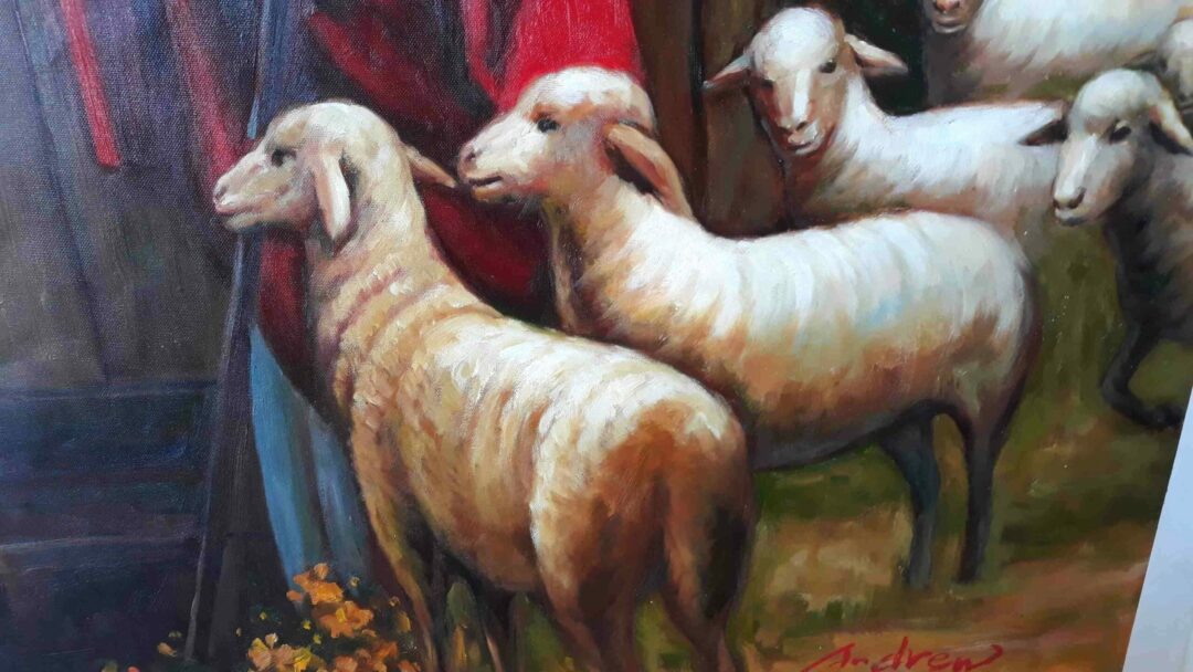 #312 - JESUS WITH SHEEP - Oil Painting - Image 3