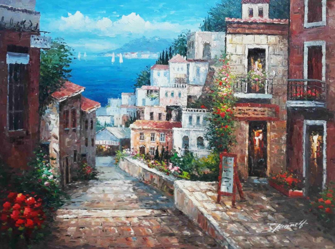 #321 - EUROPE CITY AT THE SEE - Oil Painting