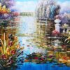 #335 - WATER LILIES IN THE POND WITH THE BRIDGE - Oil Painting