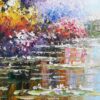 #335 - WATER LILIES IN THE POND WITH THE BRIDGE - Oil Painting - Image 2