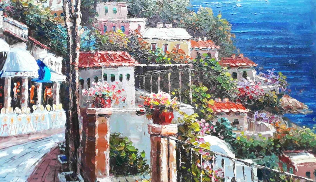 #339 - EUROPE CITY VIEW OF THE SEA - Oil Painting - Image 4