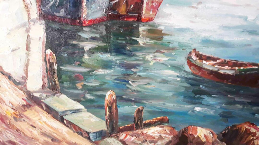 #377 - BOATS AT A PORT - Oil Painting - Image 4