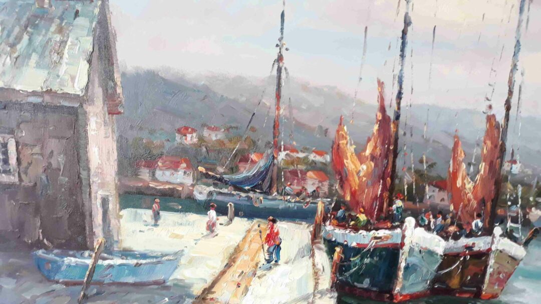 #377 - BOATS AT A PORT - Oil Painting - Image 5