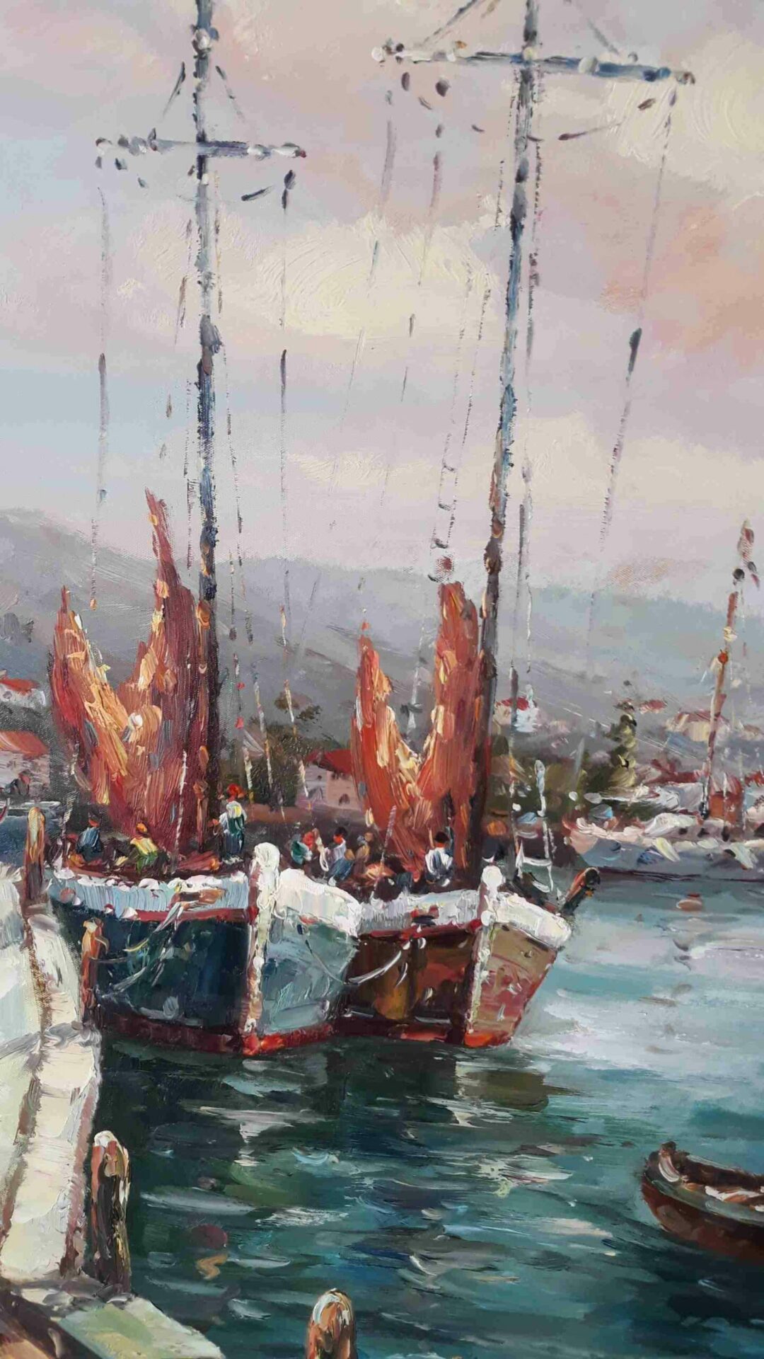 #377 - BOATS AT A PORT - Oil Painting - Image 6