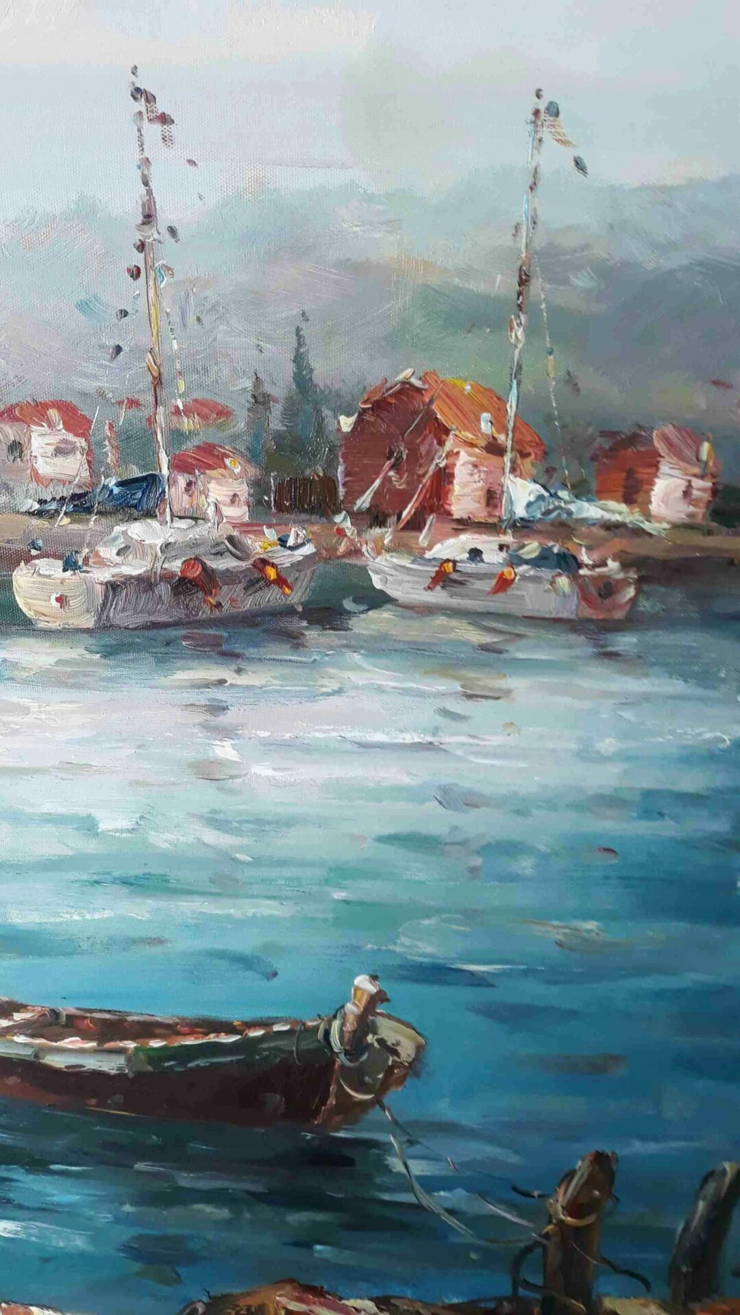 #377 - BOATS AT A PORT - Oil Painting - Image 7