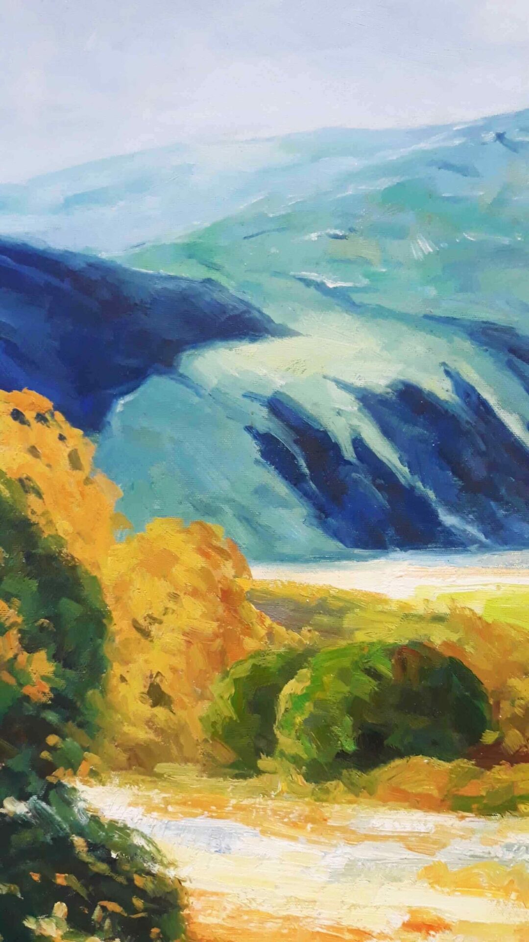 #396 - LANDSCAPE, YELLOW, GREEN & BLUE- Oil Painting - Image 6