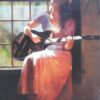 #422 - BEAUTIFUL WOMAN WITH GITAR - Oil Painting