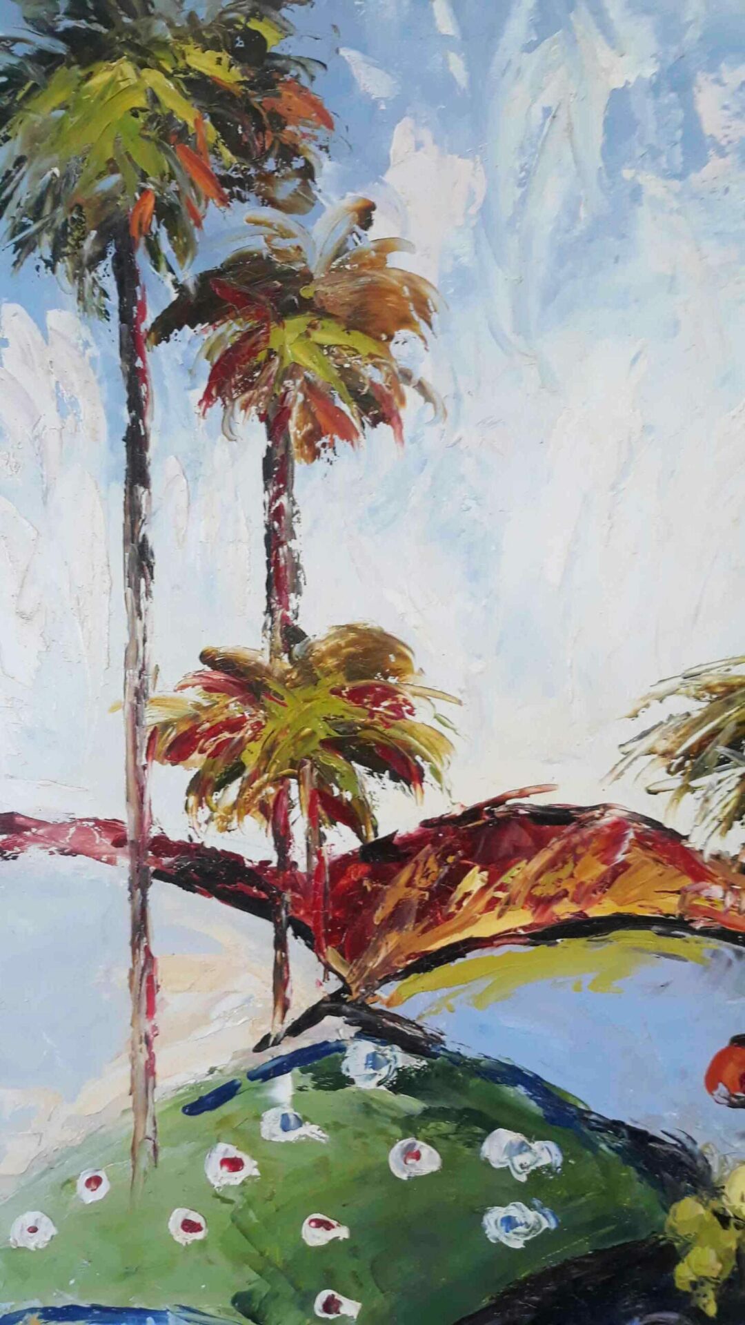 #454 - FLOWERS AND PALMTREES - Oil Painting - Image 5