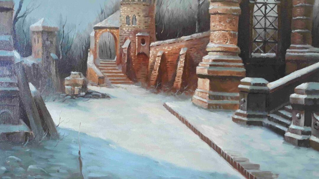 #461 - EUROPE, SNOW, BUILDING - Oil Painting - Image 3