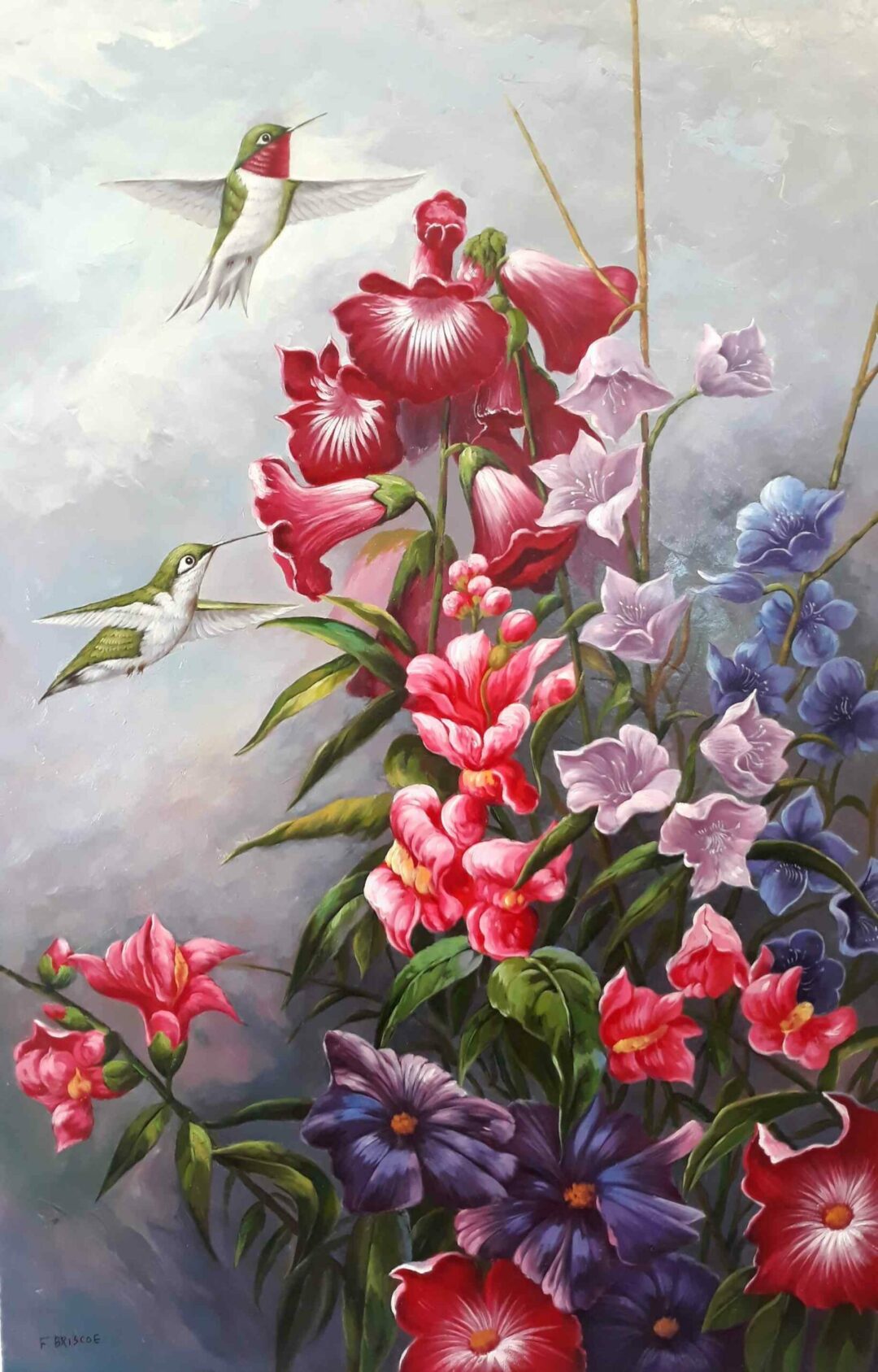 #539 - FLOWERS WITH BIRDS - Oil Painting