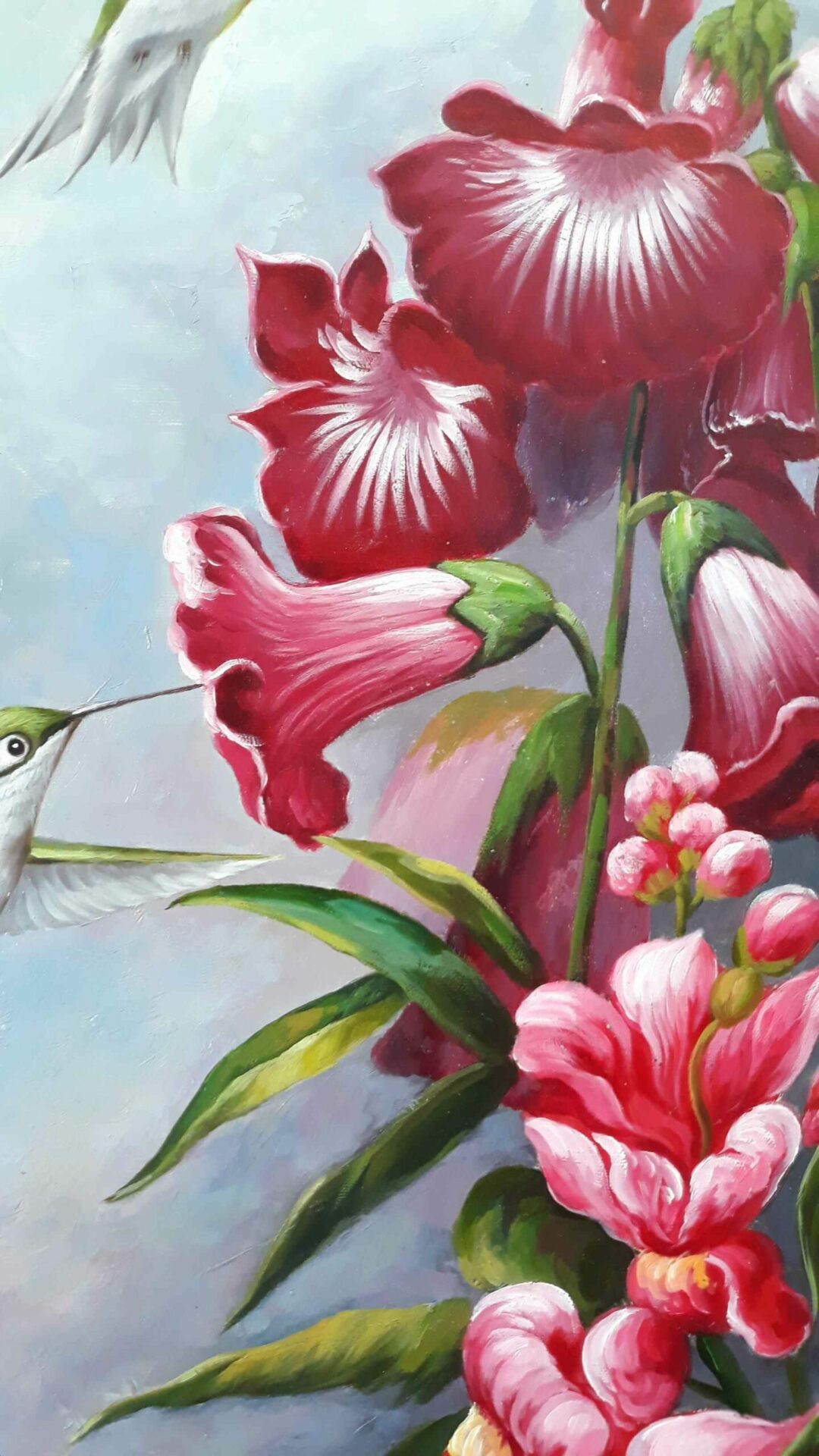 #539 - FLOWERS WITH BIRDS - Oil Painting - Image 5