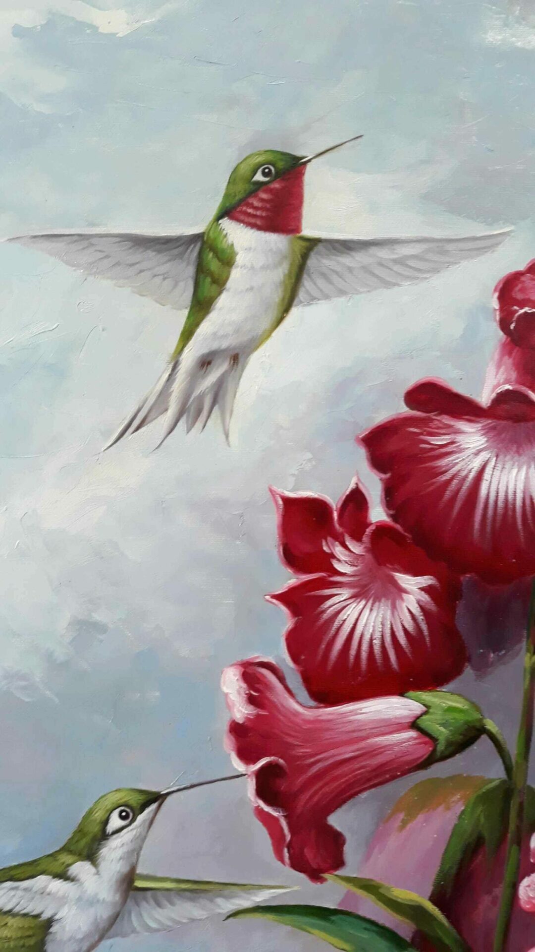 #539 - FLOWERS WITH BIRDS - Oil Painting - Image 3