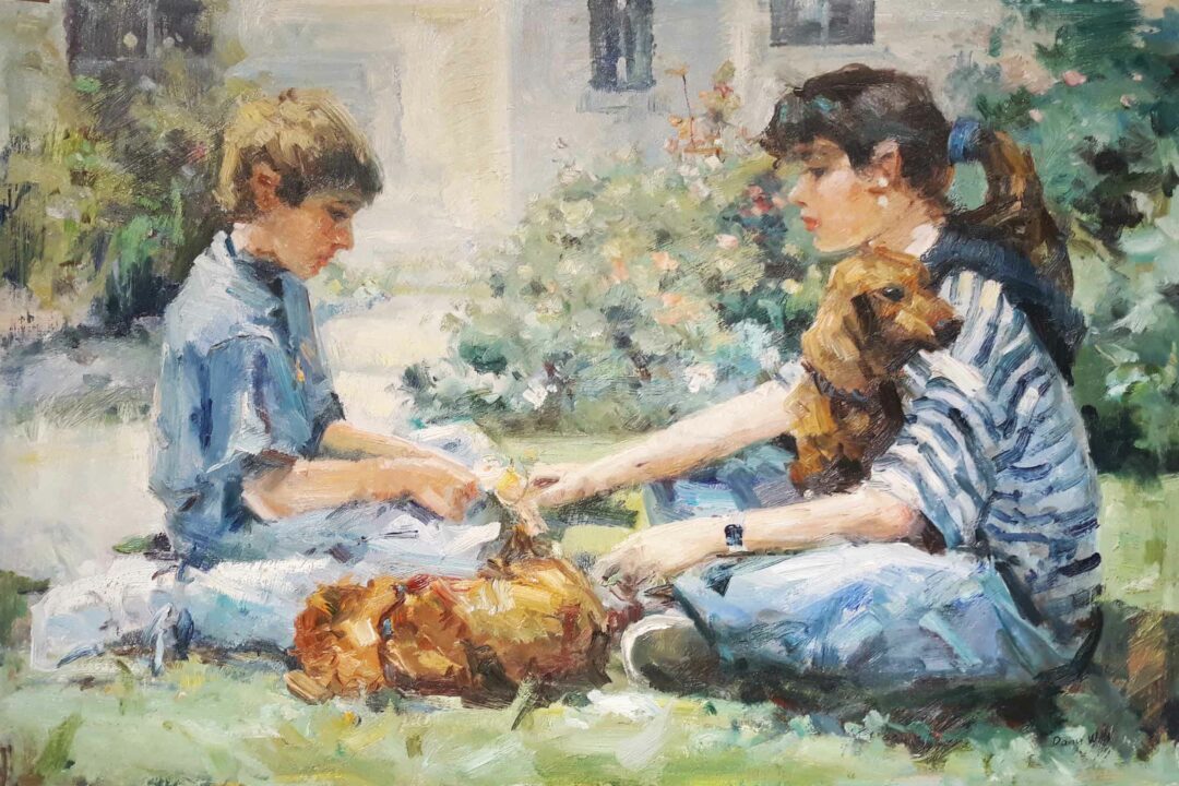 #903 - KIDS WITH A DOG - Oil Painting